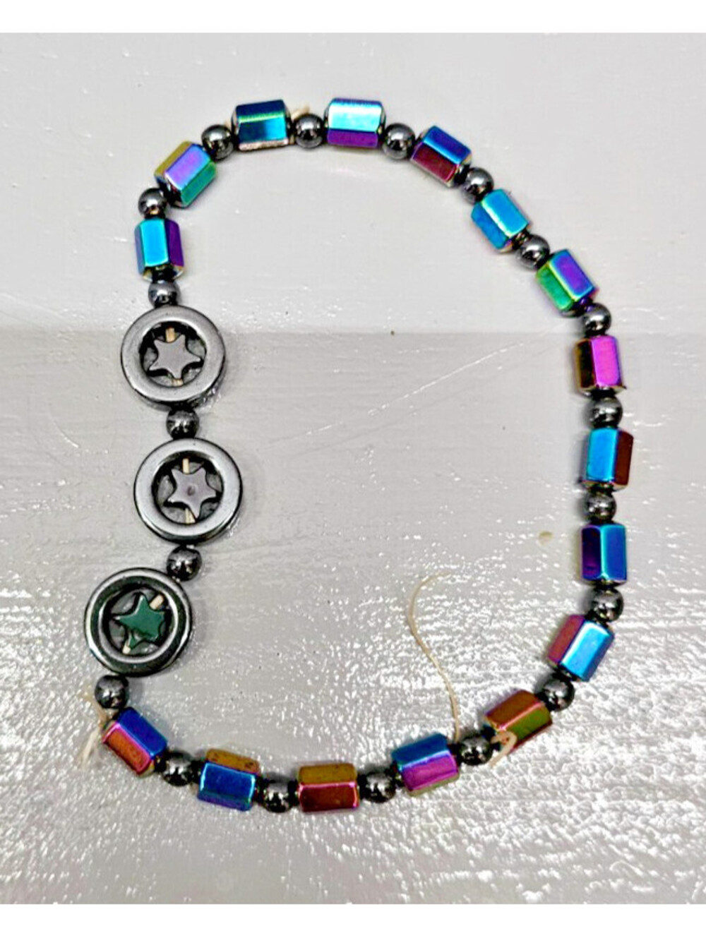 Magnetic Hematite Star Bracelet Black Multicolor Beads Stretch Y2K Jewelry